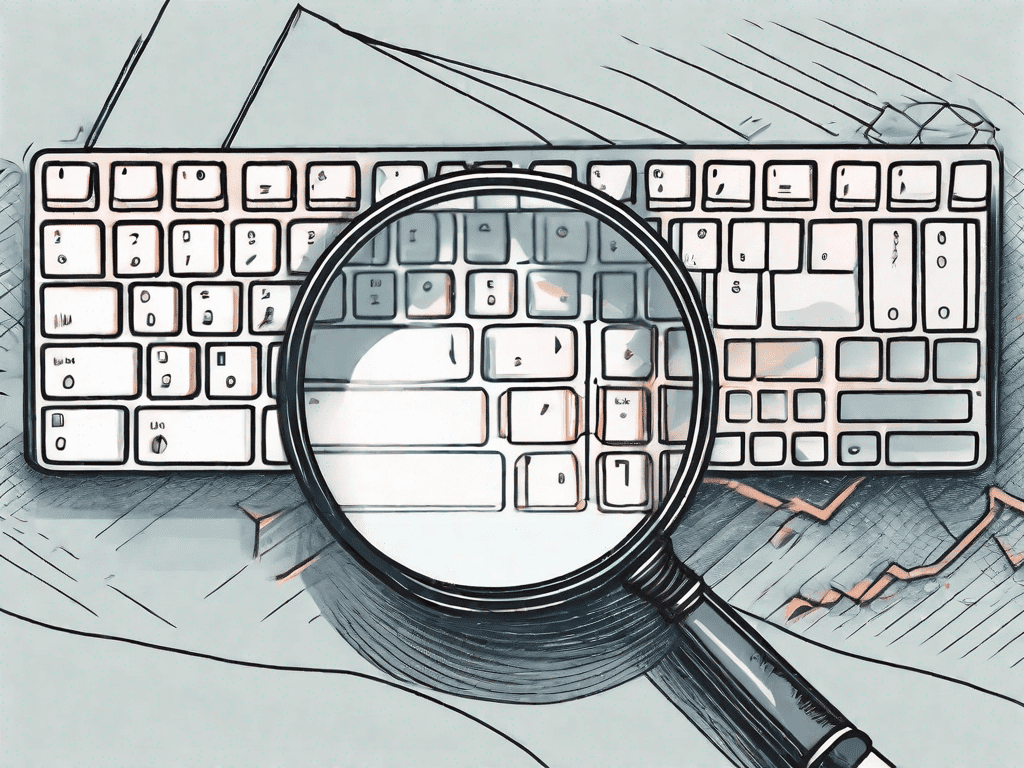 A magnifying glass hovering over a computer keyboard