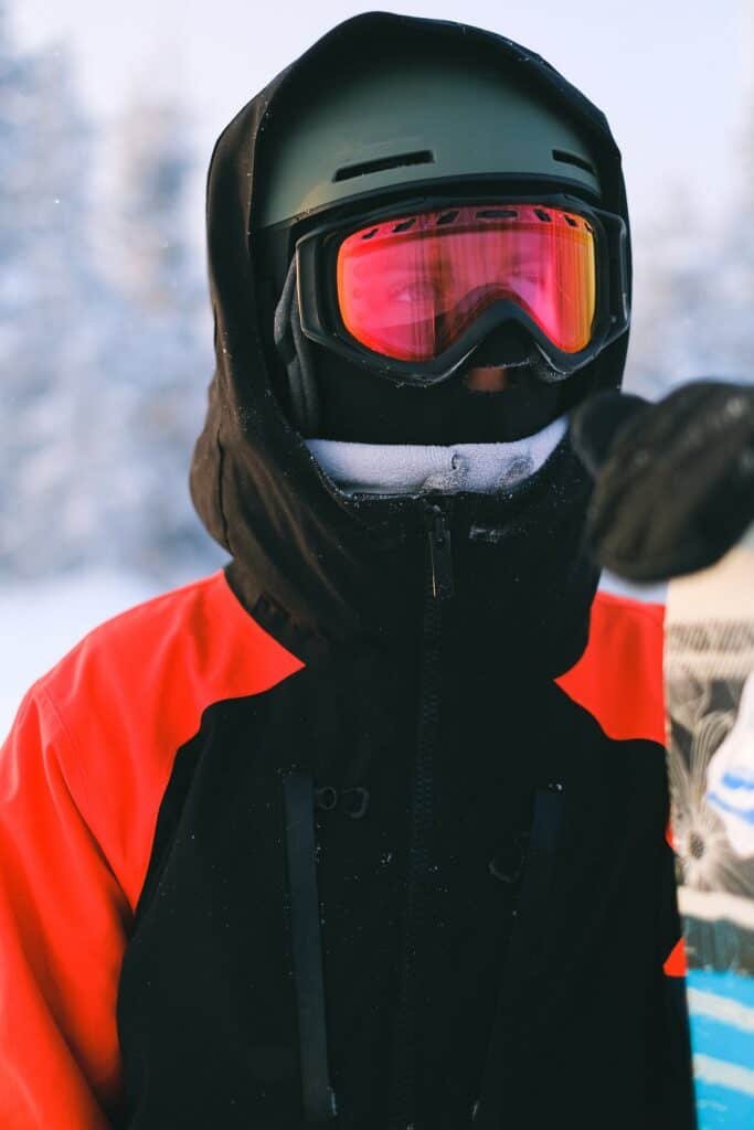 Portrait of Skier with Helmet and Goggles