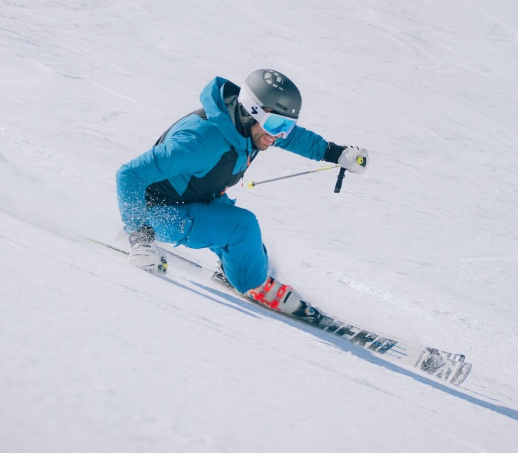 A Man Skiing on a Ski Slope