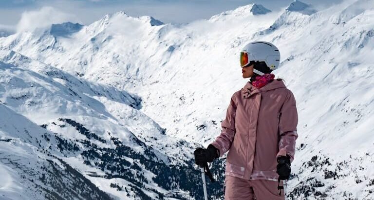 Woman Skiing in Mountains in Winter